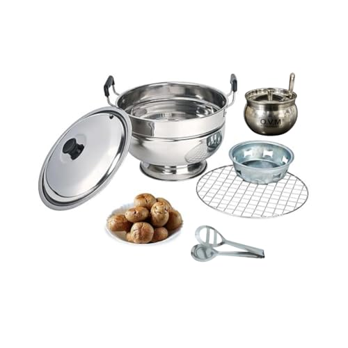 Image of Stainless Steel Bati Cooker & Gas Tandoor for Home Kitchen | with Ghee Pot | Free Multipurpose SS Tong | Multi-Purpose Gas Oven with Heavy Duty Lid, Dual Riveted Handles (Pro with Ghee Pot)