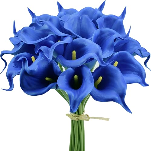 Mandy's PU Royal Blue Calla Lily Artificial Flowers 20 Stems 13.5in Faux Realistic Centerpiece DIY Bridal Bouquet Home Décor