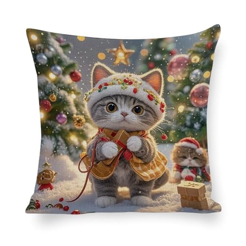 Housse de coussin chat chantant de Noël pour déco canapé salon - 3