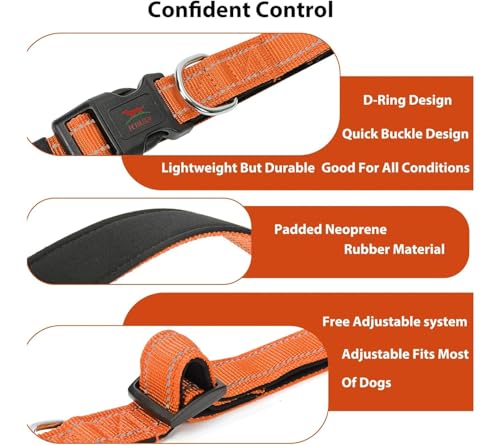 Image of Petology Reflective Adjustable Dog Collar for X-Large Dogs (50-60 cms) | Soft Neoprene Padded Nylon Pet Collar with Safe & Quick Release Buckle | Comfortable, Lightweight & Durable