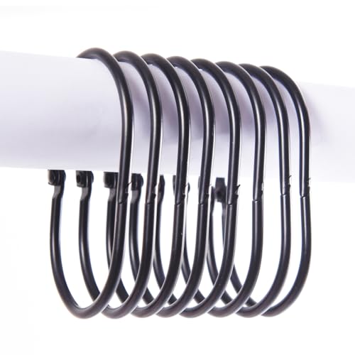 12 Pcs Shower Curtain Hooks,Metal Anti-Rust Oval Curtain Hooks, The Can Be Opened and Closed curtain rings,Easy Glide Shower Curtain Rings for Shower Rods, Chrome Finish