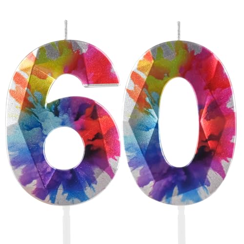 Vela colorida con graffiti número 60, para cumpleaños, velas para pastel, decoraciones coloridas para tartas para hombres y mujeres