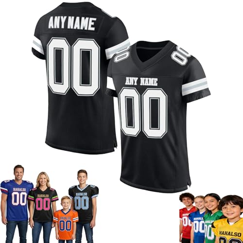Football Trikot, Personalisiert American Football Spieltrikots mit Name Nummer Personalisierte Trikot T-Shirt für Training/Spiel/Individuelles Geschenk Kinder Erwachsene Junge Mädchen Herren Damen