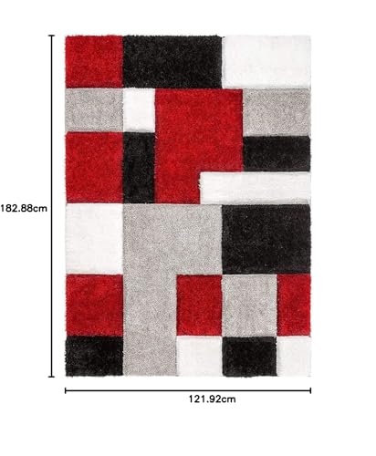 Image of Escondido Red Modern Geometric 3D Textured Thick And Soft Shag Carpet 4X6 Feet Area Rectangular Rug