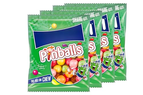 Image of Pinballs 140g X Pack Of 4 - Get Into The Soft Fruit Flavour Chew. The Full On Chew! - No Artificial Colours - Size: 140g