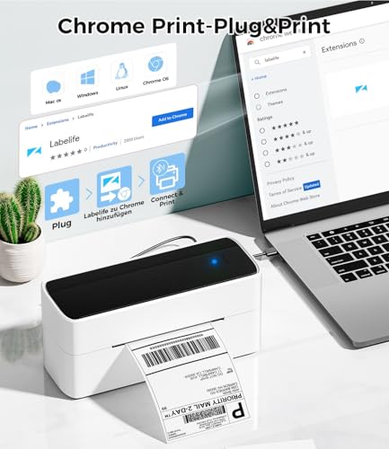 Phomemo Bluetooth DHL Etikettendrucker, Label Printer 4x6 Versandetiketten Drucker, Labeldrucker Thermodrucker für Barcode, Amazon, Etsy, Shopify, DHL, DPD, GLS, FedEx, Ohne Tinte, 241BT Schwarz-weiß