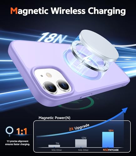 Image of FNTCASE for iPhone 12 Case Matte: iPhone 12 Pro Case Magnetic Phone Cases Compatible with Magsafe Slim Anti Yellowing Military Grade Drop Rugged Protective Translucent Cell Phone Cover (C-Purple)