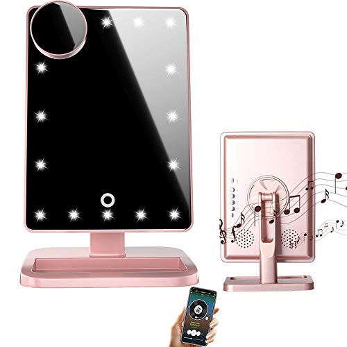 LED Bluetooth Schminkspiegel mit Touchscreen und 10-facher Vergrößerung, kabelloses Bluetooth + Freisprecheinrichtung und USB-Ladegerät, Bluetooth LED
