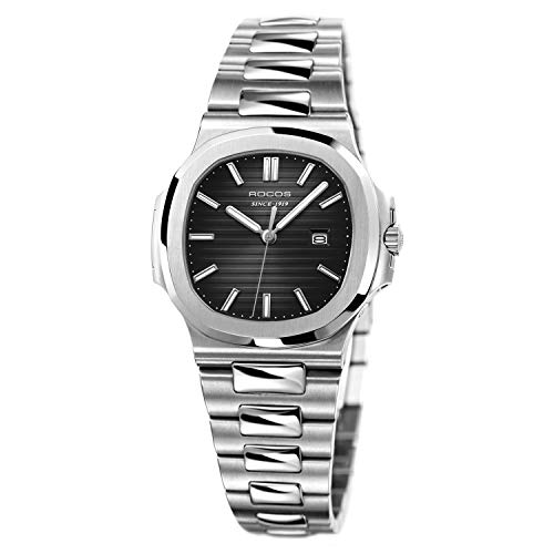 ROCOSJEWE Square Ladies Watch Japanese Quartz Black Dial Luminous Pointers