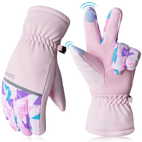 Guantes infantiles de invierno rosa para niños de 4 a 12 años