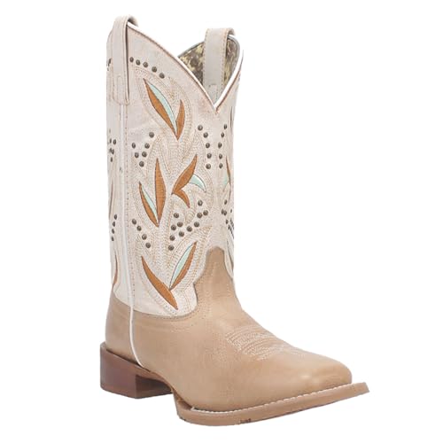 Laredo Sand White Lydia 11 inch Women's Leather Broad Square Toe Western Boots 56032