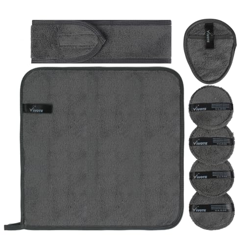 VIVOTE Abschminkpads Waschbar, Mikrofaser Gesichtsreinigungstücher, Waschbar und Wiederverwendbar Microfaser Abschminktücher, mit Wäschesack, 7 Stück Grau