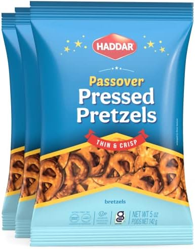 Haddar Gluten Free Pressed Pretzels 142g (Pack of 3) | Thin & Crisp, Low Calorie, Kosher for Passover