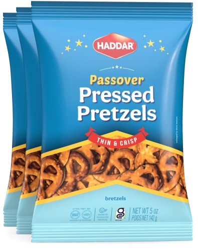 Haddar Gluten Free Pressed Pretzels 142g (Pack of 3) | Thin & Crisp, Low Calorie, Kosher for Passover