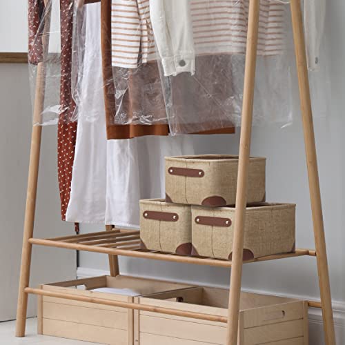 Small Storage Basket For Shelf Cube Fabric Bins Foldable Receive Organizer Rectangular Canvas Square Box With Pu Leather Handles For Nursery Home Closet Office 11X8X6.3" 3 Pack Yl #TOP5