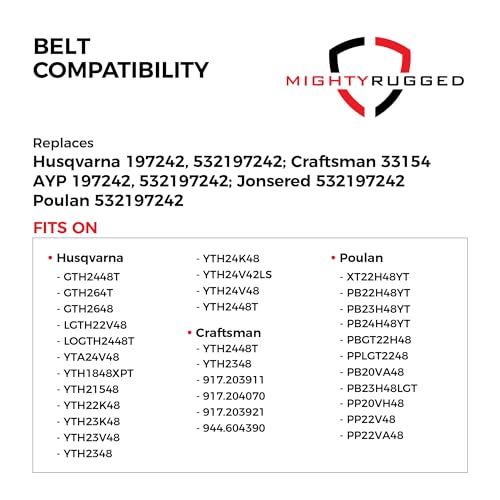 Image of 532197242, 532 19 72-42, 197242 Replacement for Husqvarna 48 inch Deck Belt, Length 139.5 inch, Heavy-Duty, Durable, Aramid Cord Replacement for Husqvarna 593773401 YTH24V48 Deck Belt, YTH2348 YTH24K48