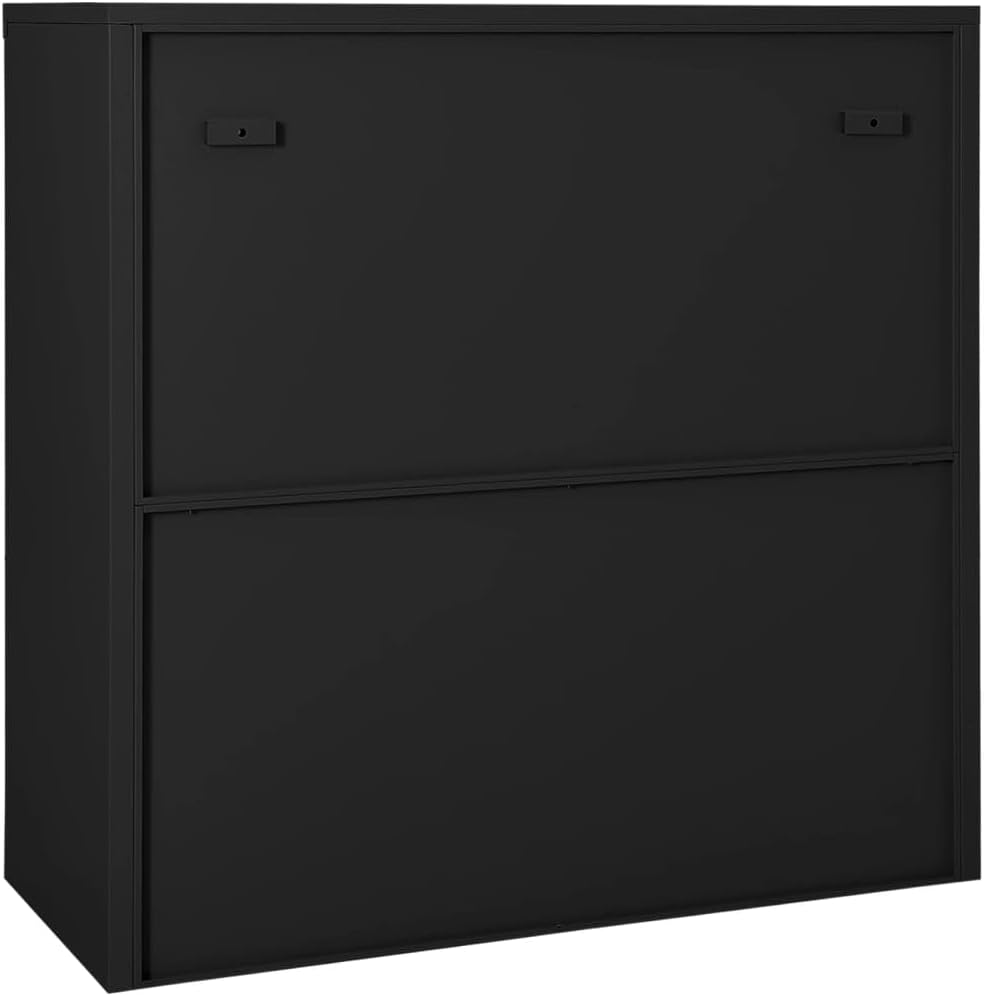 Anthracite Steel Cabinet with Planter Box Medium, Tempered Glass Sliding Doors, Adjustable Shelves Storage Cabinet for Living Room, Office Storage Locker with Durable Powder-Coated Finish