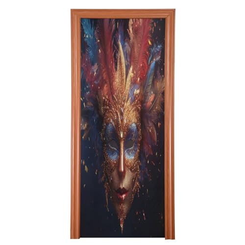 FLildon Masquerade Mask Mardi Gras Door Cover Decoration, Party Accessory Porch Decor for Festive Ornament Room Door Covers 35 x 79 Inch
