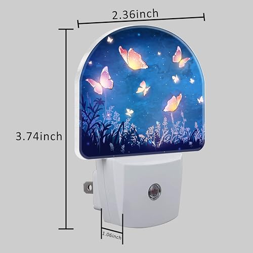 Image of Glowing Butterflies Flying in Garden Night Light Plug into Wall with Dusk to Dawn Sensor Cute Nightlight for Kid Girls Boys Women Men Room Decor, Hallway, Kitchen, Bathroom, Nursery, Stairs