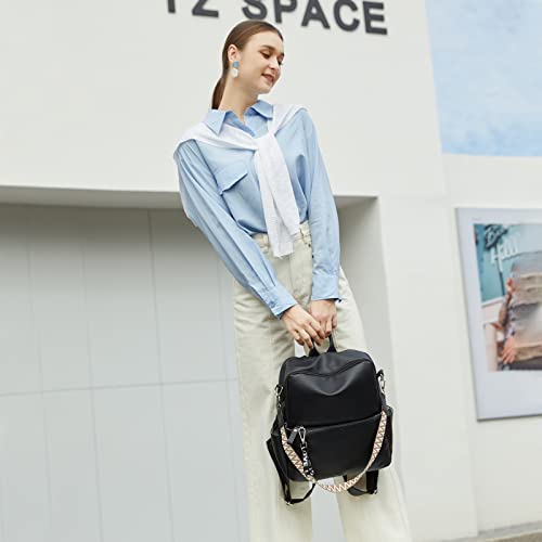 Suweir Rucksack Damen Klein - 2 in 1 Rucksacktasche Leder PU Schultertasche Schulrucksack Wasserdicht Lederrucksack Anti Diebstahl Tagesrucksack für Reisen, Arbeit, Schule (Schwarz)