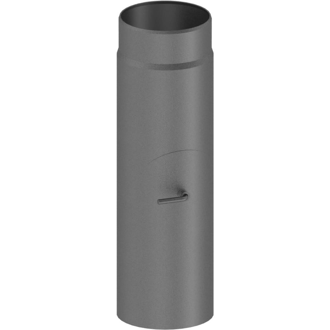 Feuercampus Ofenrohr 50 cm Ø 150 mm mit Drosselklappe und Tür, Gussgrau, Stahlblech, hitzefest, für Kaminöfen, einfache Montage, CE-zertifiziert