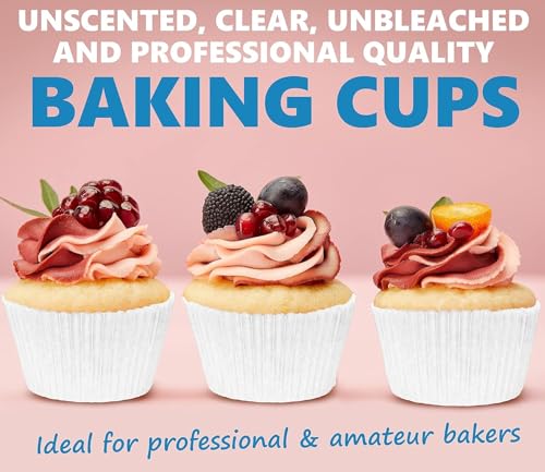 Image of Cupcake Paper Cups & Cup Cake Paper Mould - 100 Pack White Standard 11cm Muffin Cups | 45 GSM Greaseproof Cupcake Liners for Baking | Oven-Safe Muffin Liners for Home Bakers & Parties
