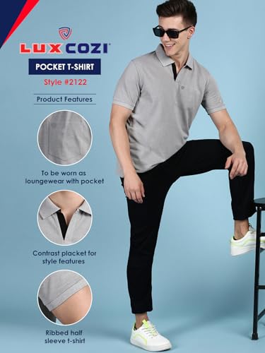 Image of Lux Cozi Men's Half Sleeve Soild Casual Regular Fit T-Shirt with Chest Pocket | Polo Tshirt for Men
