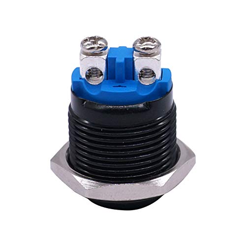 Taiss 2Pcs Momentary Push Button Switch Spst 16Mm 5/8" High Round Black Metal Waterproof Pushbutton Switches 1No 3A/ 12-250V For Industrial Car Switch G-M16Bk #TOP4