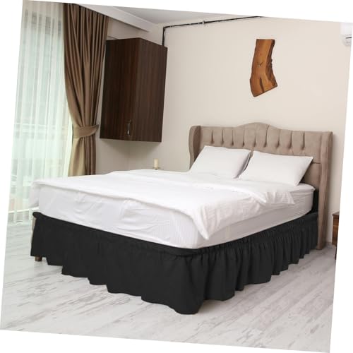 Falda de cama ajustable poliéster negro cubre canapé para dormitorio 6