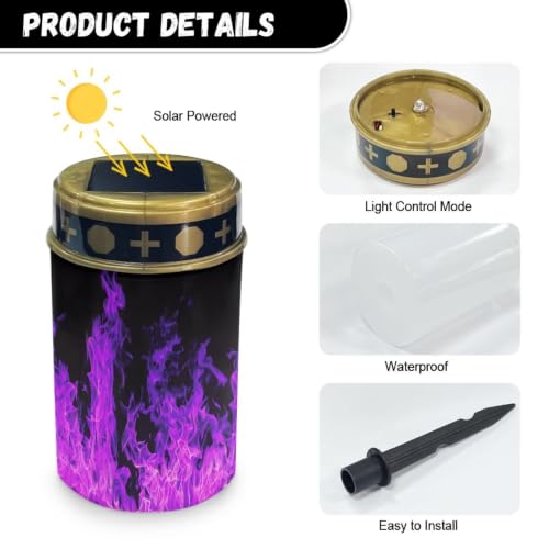 Image of Halloween Solar Flame Lights, Waterproof Flameless Candles | Purple Flame Solar Lights for Cemetery Grave Decorations Water Resistant LED Flameless Candle for Grave Memorial Gift Decor