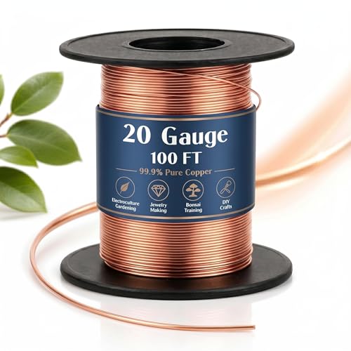 Therwen 100ft 20 Gauge Copper Wire for Gardening, Electroculture, Bonsai, Jewelry Making Beading DIY Craft Pure Bare Copper Wire Spool
