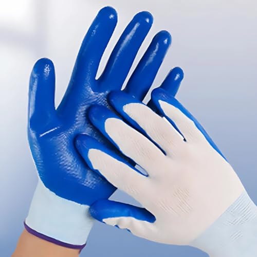 Image of Multipurpose Nylon Anti Cut PU Nitrile Coating Work Safety Gloves White-Blue Pair 5
