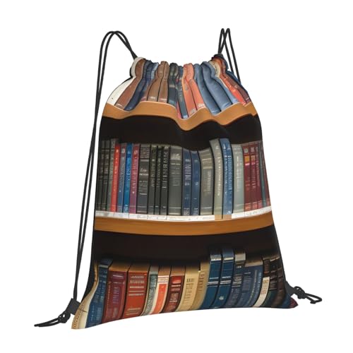 Library Bookshelf Print Drawstring Backpack Bags Bulk Sports Cinch Sack Gym String Bags String Backpack For Men Women2