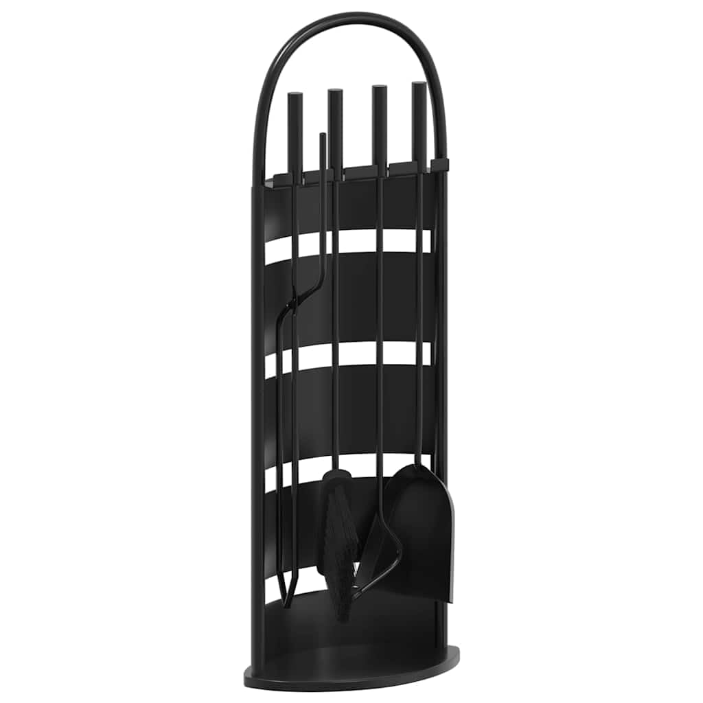 5-teiliges Kaminbesteck Set aus Stahl, Kamingarnitur mit Ständer, Schürhaken Zange Besen Schaufel, schwarz, 23 x 15 x 66 cm