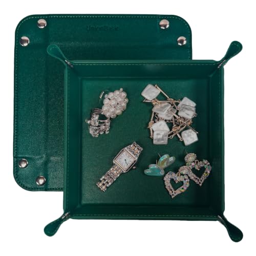 UnionBasic Valet Tray, Jewelry Tray for Rings Watches Earrings, Entryway Catchall Caddy for Coins Keys Change, Nightstand Organizer Bedside Valet Holder, Trays for Electronic Gadgets, Vintage Green