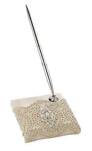 Lillian Rose Gold Lace, 6.75 x 4.5 (PEN810 G) Vintage Elegant Wedding Guest Book Pen