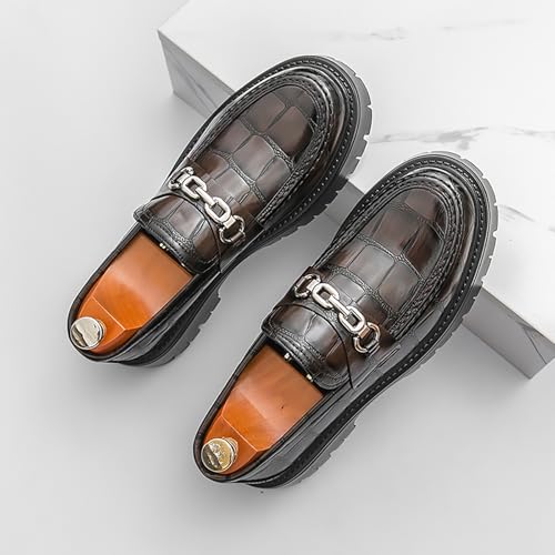 Men's Checkered Pattern Chain Platform Loafers Comfortable Non-Slip Lug Sole Business Formal Leather Shoes Patent Leather Wide Toe Work Casual Dress Shoes4