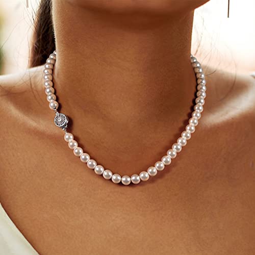 White Pearl Strand Necklace Women: 8mm/10mm Ivory Pearl Chain Wedding Jewelry with Dainty Silver Clasp for Bride Bridemaid - Trendy Accessory for Mother Graduate Elegant Lady2