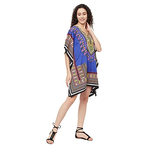 Vestido corto de caftán premium UKAL estampado azul con caída fluida y sofisticada 3