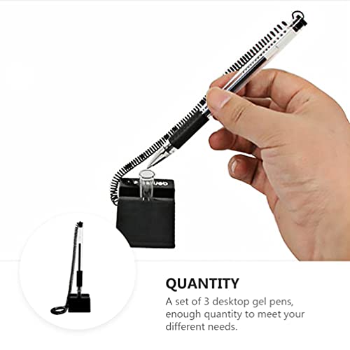 Nuobesty 3Pcs Secure Counter Pens With Adhesive Chain Desktop Gel Ink Pen Security Pen Holder Stand Type Spring Joint Pen For Reception Desk #TOP1