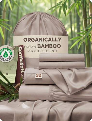 Image of Bedsure 100% Organically Grown Bamboo Viscose Queen Sheet Set | Cooling Bedsheets for Hot Sleepers | Luxury Silky Soft PureWoven | 18 inch Deep Pocket with Corner Straps | Oeko-Tex Certified [Light Brown]