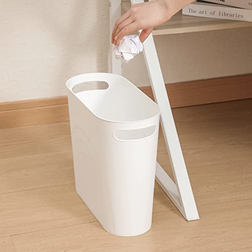 Rejomiik Small Trash Can, 3.5 Gallon Slim Garbage Can Plastic Waste Basket With Handles Container Bin For Narrow Spaces Bathroom, Bedroom, Kitchen, Office At Home, 2 Pack White #TOP6