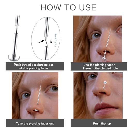 VOJO Piercing Ball Grabber Tool Kit 16G,18G Stainless Steel Flat Back Earrings Applicator with Threaded & Threadless Insertion Pins for Ear Nose Lip Body Jewelry Changes4