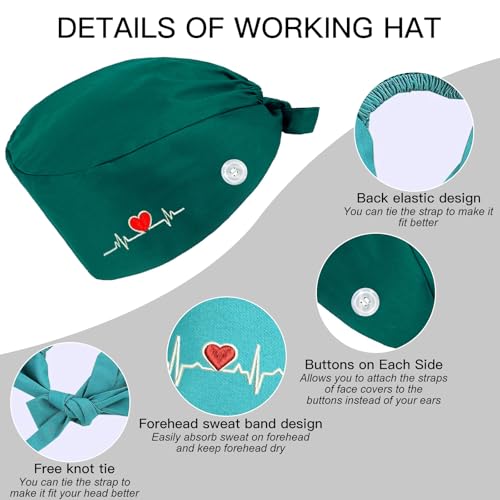 Krankenschwester Haube, Arzt Kopfbedeckung, Mit Knopf Arbeitskappe, Verstellbare Op-Haube, Op Hauben Damen, Bequeme und Stilvolle Abdeckung für Krankenhäuser, Echte Gesundheitszentren (Grün)