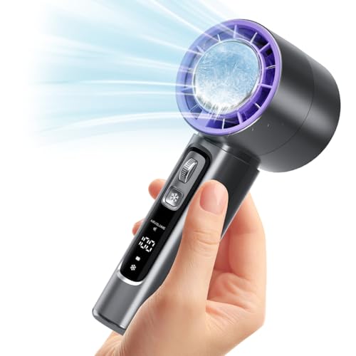 Portable Handheld Fan with Cooling Plate for Ice Therapy, 4000mAh Rechargeable Battery, LCD Display, 100-Speed Scroll – Compact Personal Fan for Travel, Office, Outdoor Use (Black)