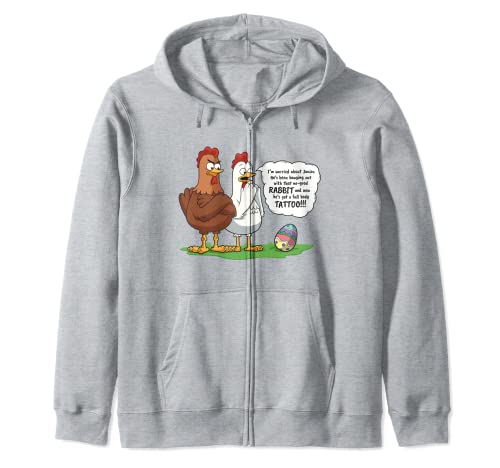 Divertido conejo de Pascua mala influencia teñido huevo cuerpo completo tatuaje Sudadera con Capucha Cover