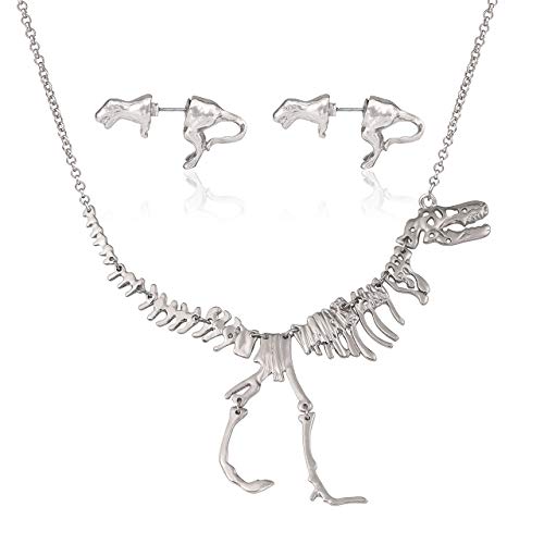 YEYA Dinosaur Vintage Necklace Short Collar Fashion Costume Jewelry for Women (necklace earring set silver)
