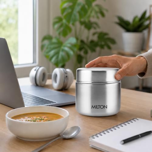 Image of Milton Grab N Go 350 Thermosteel Vacuum Insulated Food Jar|Hot & Cold Thermal Flask|Double Walled|Leak Proof|Ideal for carrying Soup, Khichdi, Sweet Corn to Office, School & Travelling, 350 ml, Silver