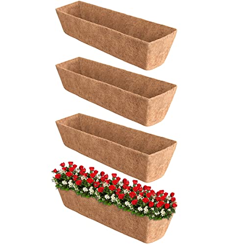 Halatool 4 Pack 36 Inch Trough Coco Fiber Replacement Window Box Liners Pre-Formed Coconut Liners for Planters Natural Coco Liner for Wall Hanging Basket Flower Pot Fence and Railing