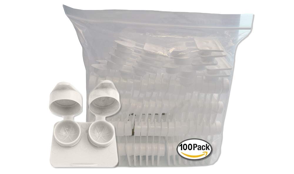 Contact Lenses Cases Flat Ribbed Extra Deep Well - White, 100 Pack